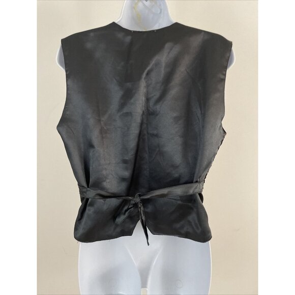 CREAZIONI EFFECI Vintage Gold/Black Sequin & Bead Button Close Vest Sz M - Picture 3 of 4